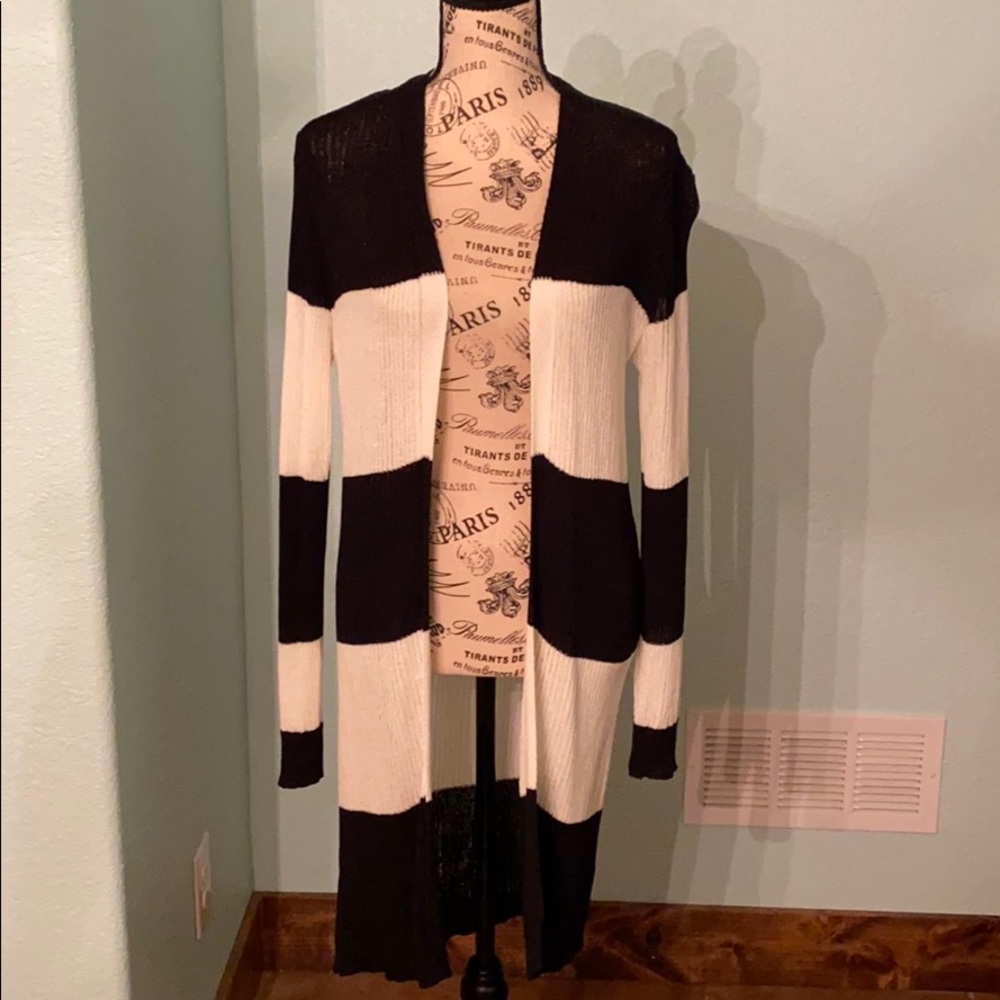 Black and White Striped Cardigan